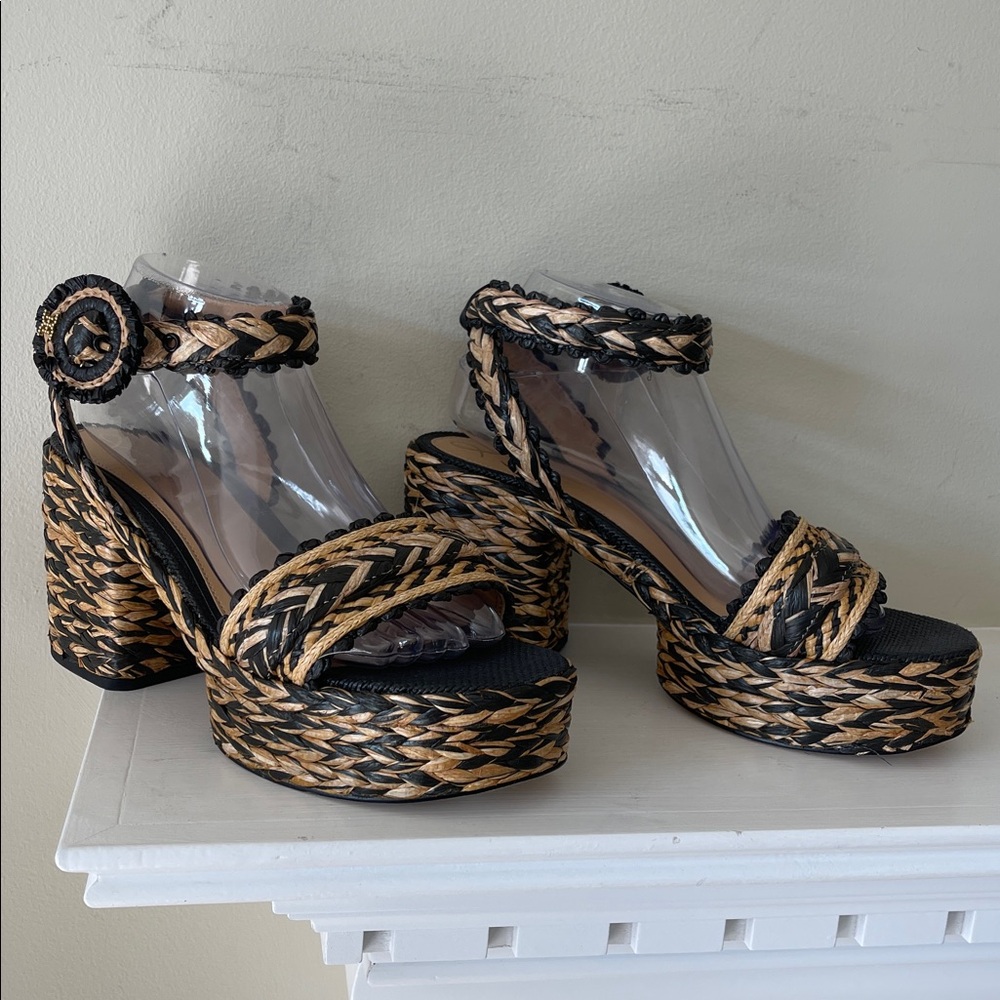 Sam Edelman Iliana Woven Platform Ankle-Strap Sandals Black & Natural Size 9.5 - Picture 7 of 12